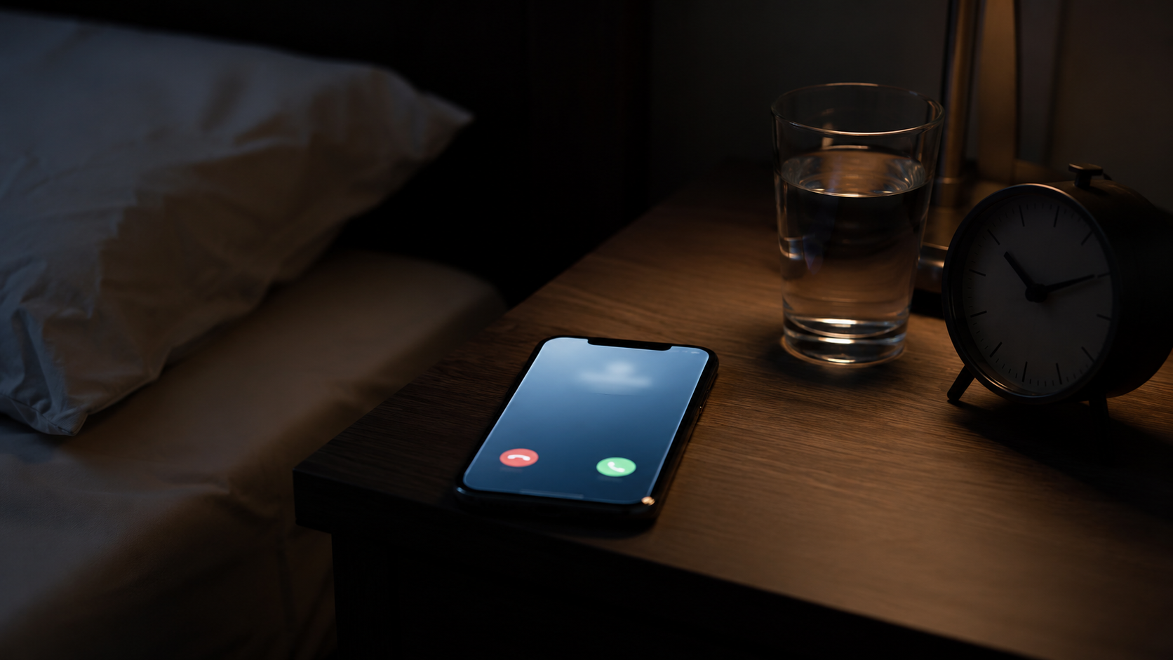 夜の電話や連絡を確認するスマートフォンのイメージ